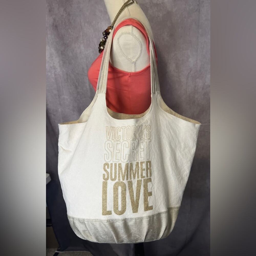 Victoria's Secret White and Gold 'Summer Love' Canvas Tote